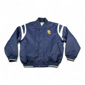 Vintage Russell Athletic Jacket Adult LARGE Blue SC Logo Varsity Quilted 90s